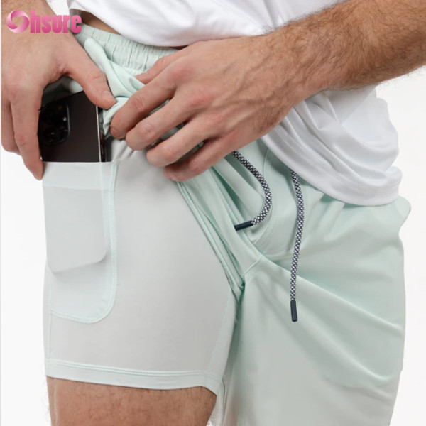 Custom Mens Sports Shorts Manufacturer | Moisture Wicking 100% Polyester 2 in 1 Gym Shorts Factory, Men Workout Shorts With Pocket