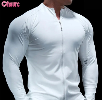 Custom Mens Sports Jackets Manufacturer | Quick Dry Zipper Up Sweatshirt Jacket OEM Service With Logo printing And Private label Polyester Spandex Slim Fit Gym Jacket