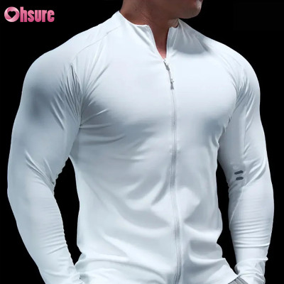 Custom Mens Sports Jackets Manufacturer | Quick Dry Zipper Up Sweatshirt Jacket OEM Service With Logo printing And Private label Polyester Spandex Slim Fit Gym Jacket