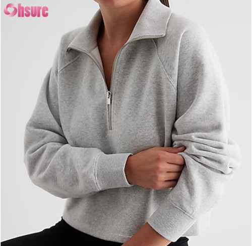 Custom Womens Zipper Up Sweatshirts | Women 1/2 Zipper Cotton Polyester Fleece Sweatshirt Heavy Cotton Sweatshirt Manufacturer