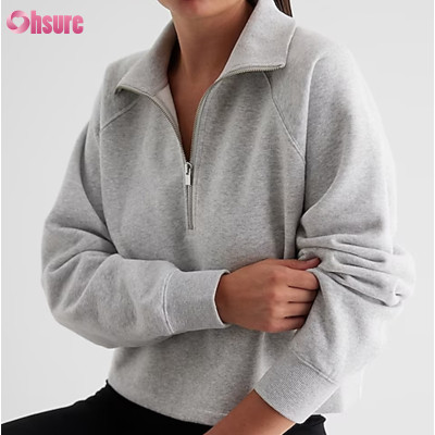 Custom Womens Zipper Up Sweatshirts | Women 1/2 Zipper Cotton Polyester Fleece Sweatshirt Heavy Cotton Sweatshirt Manufacturer