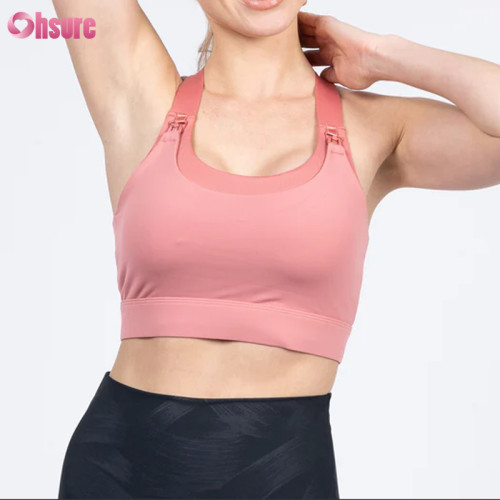 Custom Womens Nursing Sports Bra | Nursing Clip Down Nursing Hole Nylon Spandex Private Label Breastfeeding Sports Bra