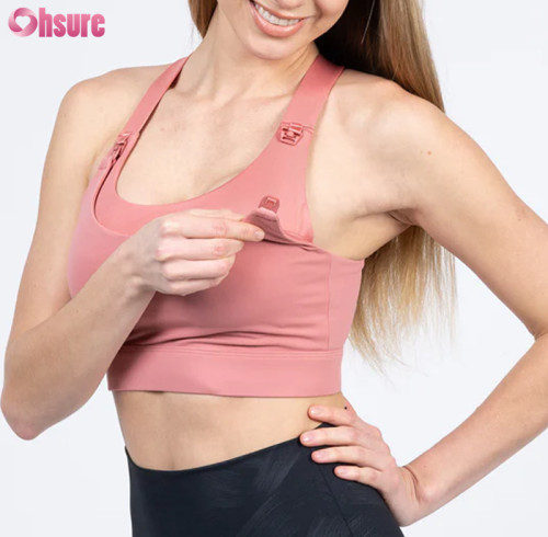 Custom Womens Nursing Sports Bra | Nursing Clip Down Nursing Hole Nylon Spandex Private Label Breastfeeding Sports Bra