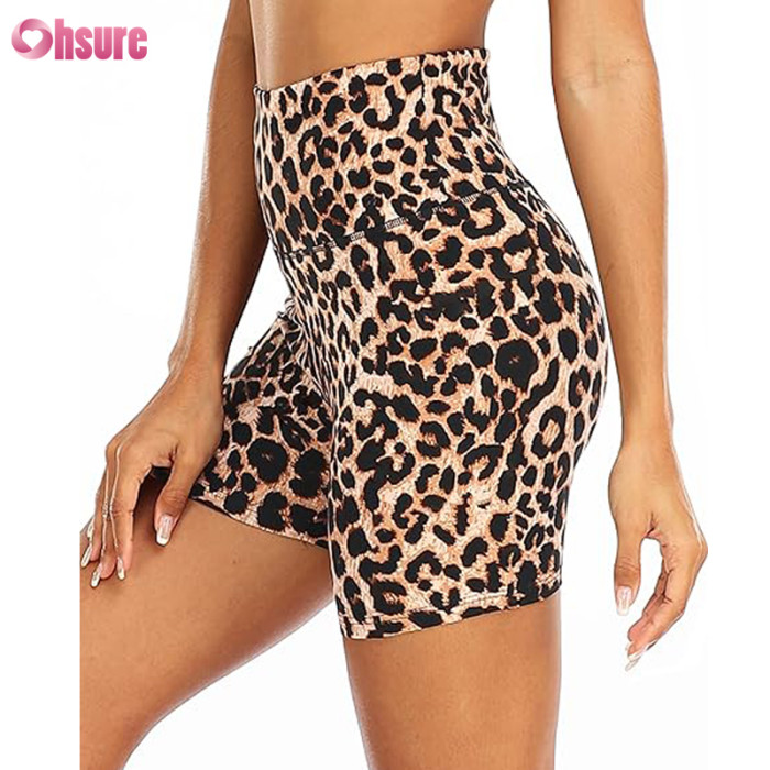 Custom Recycled Polyester Bike Shorts Manufacturer | Sublimation Printing Women Running Shorts Gym Shorts Woman Leopard Sports Shorts Factory