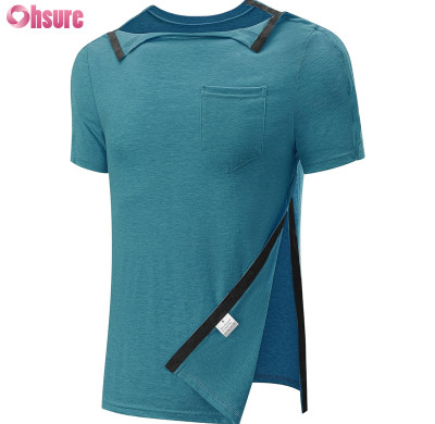 Custom Mens Adaptive T Shirt Manufacturer | Men's Shoulder Surgery Recovery Shirts Full Tear Away Snap Chemo Port Access Shirt
