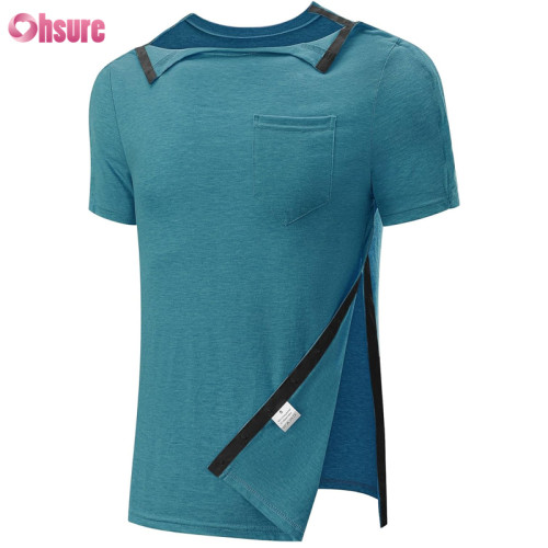 Custom Mens Adaptive T Shirt Manufacturer | Men's Shoulder Surgery Recovery Shirts Full Tear Away Snap Chemo Port Access Shirt