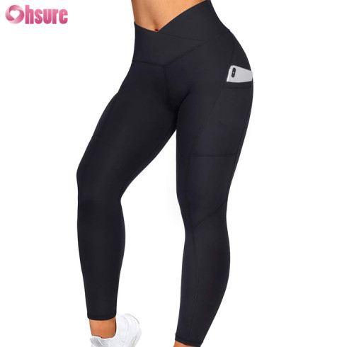 Custom Womens Gym Leggings Manufacturer | Squat Proof None Slide Down Yoga Pants With Pocket, Nylon Spandex High Waistband Tummy Control Fitness Leggings Supplier