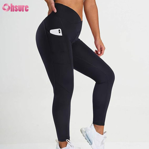 Custom Womens Gym Leggings | Squat Proof None Slide Down Yoga Pants With Pocket, Nylon Spandex High Waistband Tummy Control Fitness Leggings Supplier