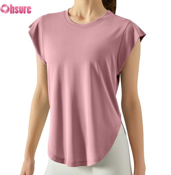 Custom Womens Bamboo T Shirt Manufacturer | Eco Friendly 95% Bamboo 5% Spandex Women Fitness Gym T Shirt Scoop Hem Yoga Top T Shirt OEM Supplier