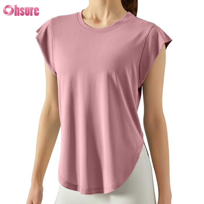 Custom Womens Bamboo T Shirt Manufacturer | Eco Friendly 95% Bamboo 5% Spandex Women Fitness Gym T Shirt Scoop Hem Yoga Top T Shirt OEM Supplier