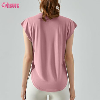 Customized Women's Yoga Top T shirt|Eco friendly 95% Bamboo 5% Spandex Women Fitness Gym Scoop Hem T shirt OEM Supplier