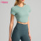 Custom Womens Crop T Shirt | Nylon Spandex Scoop Hem Crop Short Sleeve T Shirt OEM Manufacturer