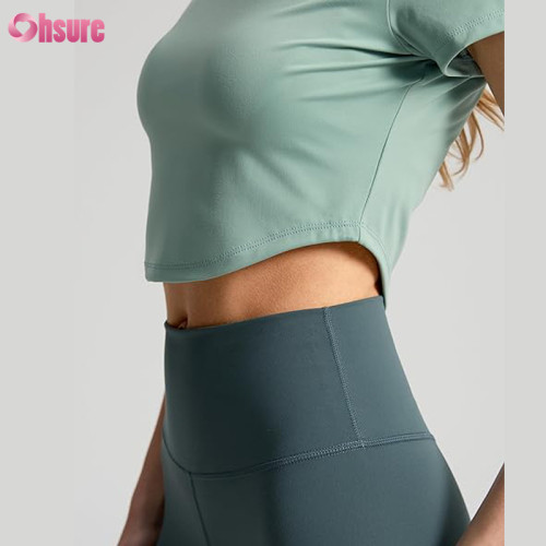 Custom Womens Crop T Shirt | Nylon Spandex Scoop Hem Crop Short Sleeve T Shirt OEM Manufacturer