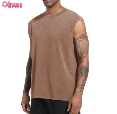 Custom Mens Acid Wash Tank Top Manufacturer | 100% Cotton Acid Wash Heavy Cotton Vintage Men Tank Top Gym Vest Muscle Cut Off Tank Top OEM Supplier