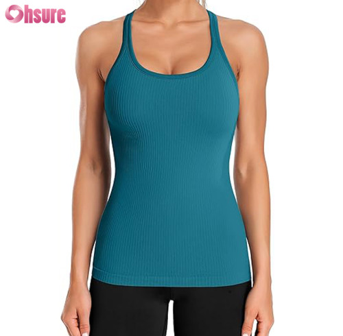 Custom Womens Sports Tank Top | Rib Women Gym Tank top Sportswear Running Vest Nylon Spandex Yoga Singlet OEM Supplier