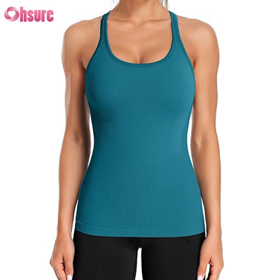 Custom Womens Sports Tank Top | Rib Women Gym Tank top Sportswear Running Vest Nylon Spandex Yoga Singlet OEM Supplier