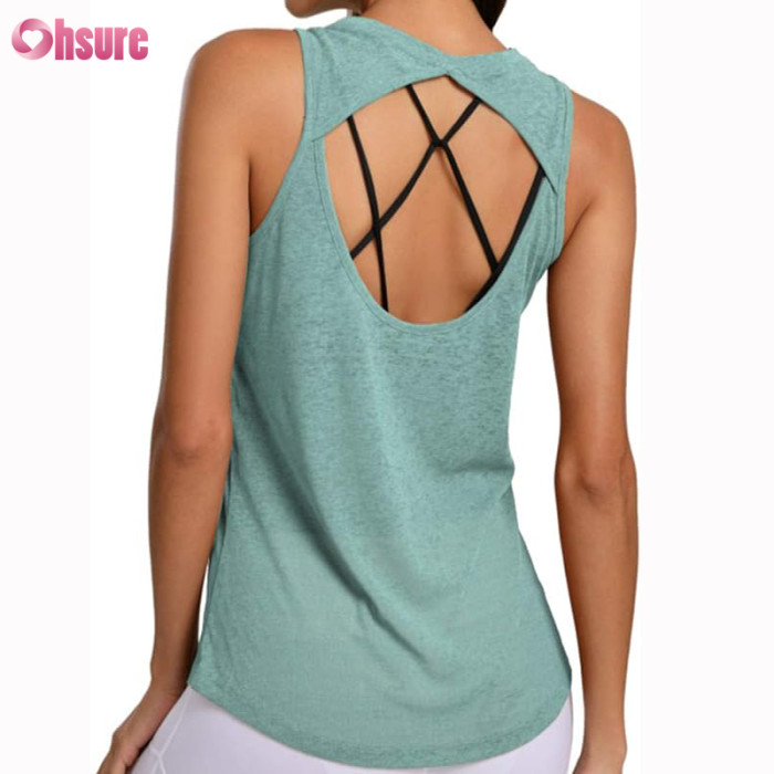Custom Womens Yoga Tank Top Manufacturer | Cotton Polyeter Burn Out Fabric Woman Yoga Tank Top Back Open Running Tank Top Workout Gym Singlet