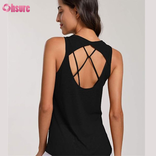 Custom Womens Yoga Tank Top | Cotton Polyeter Burn Out Fabric Woman Yoga Tank Top Back Open Running Tank Top Workout Gym Singlet