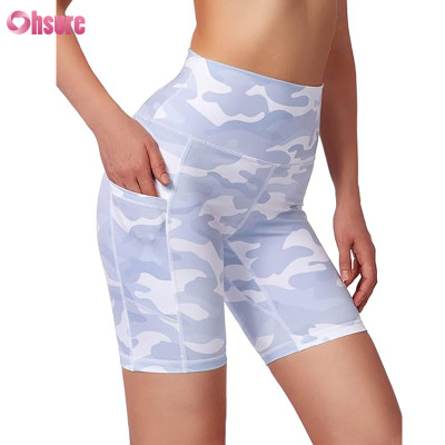 Custom Womens Yoga Shorts Manufacturer | Gym Shorts With Side Pockets High Waist Tummy Control Running Gym Workout Biker Short, |Sublimation Printing Polyester Spandex Gym Shorts OEM Factory