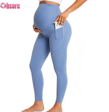 Custom Maternity Leggings  Manufacturer | Over The Belly Pregnancy Leggings With Pockets Workout Activewear Yoga Pants, Buttery Soft Nylon Spandex Women High Waistband Maternity Leggings OEM Factory