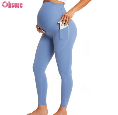 Custom Maternity Leggings | Over The Belly Pregnancy Leggings With Pockets Workout Activewear Yoga Pants, Buttery Soft Nylon Spandex Women High Waistband Maternity Leggings OEM Factory