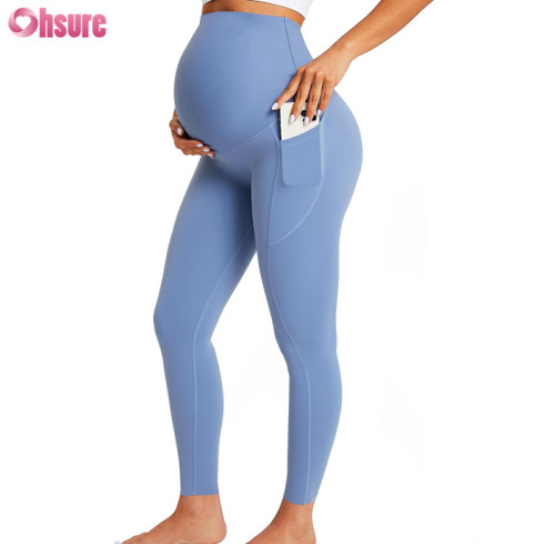 Custom Maternity Leggings | Over The Belly Pregnancy Leggings With Pockets Workout Activewear Yoga Pants, Buttery Soft Nylon Spandex Women High Waistband Maternity Leggings OEM Factory