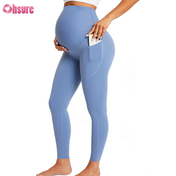 Custom Maternity Leggings | Over The Belly Pregnancy Leggings With Pockets Workout Activewear Yoga Pants, Buttery Soft Nylon Spandex Women High Waistband Maternity Leggings OEM Factory