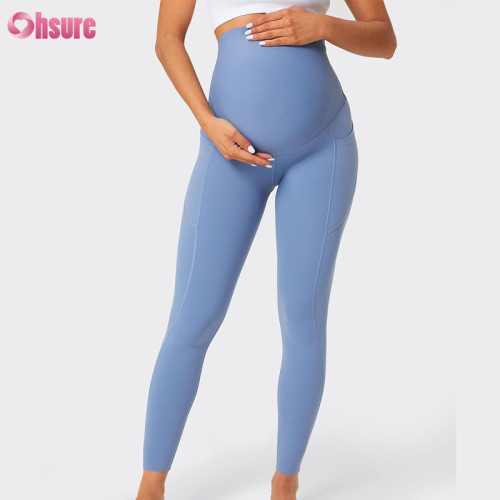 Custom Maternity Leggings | Over The Belly Pregnancy Leggings With Pockets Workout Activewear Yoga Pants, Buttery Soft Nylon Spandex Women High Waistband Maternity Leggings OEM Factory