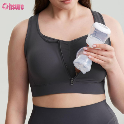 Custom Womens Breastfeeding Sport Bra Manufacturer | Mother Hood Breastfeeding Maternity Sports Bra Zip Up Easy Access Pumping Bra Workout Padded Crop Top Bra Supplier