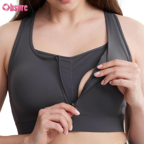 Custom Womens Breastfeeding Sports Bra | Mother Hood Breastfeeding Maternity Sports Bra Zip Up Easy Access Pumping Bra Workout Padded Crop Top Bra Supplier