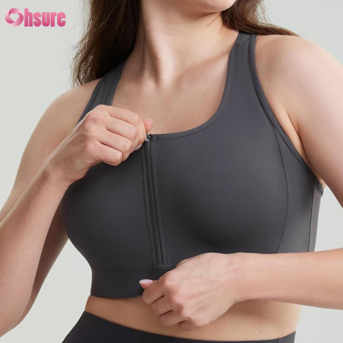 Custom Womens Breastfeeding Sports Bra | Mother Hood Breastfeeding Maternity Sports Bra Zip Up Easy Access Pumping Bra Workout Padded Crop Top Bra Supplier