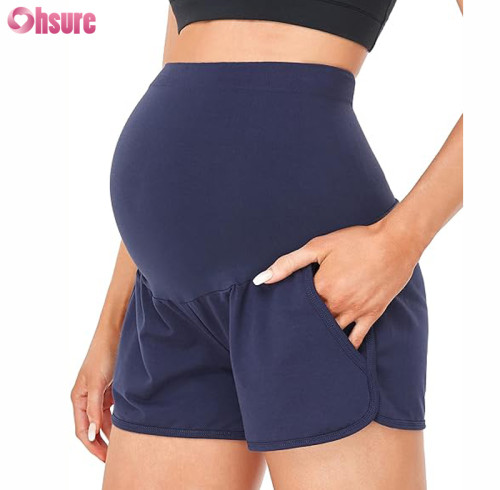 Custom Womens Maternity Running Shorts | Over The Belly Maternity Running Shorts Supplier Pregnancy Workout Shorts With Pocket