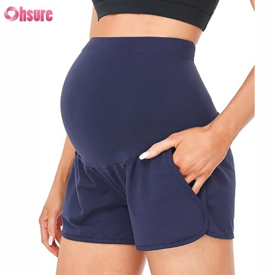 Custom Womens Maternity Running Short Manufacturer | Over The Belly Maternity Running Shorts Supplier Pregnancy Workout Shorts With Pocket