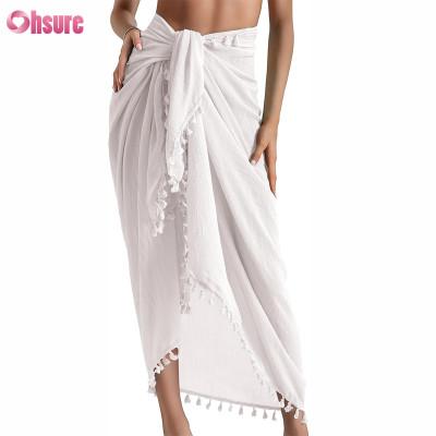 Custom Women Beachwear Sarong Manufacturer | Beach Sarong Pareo Womens Semi-Sheer Swimwear Cover Ups Short Skirt With Tassels