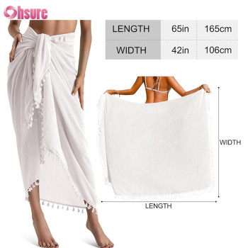 Custom Women Beachwear Sarong Manufacturer | Beach Sarong Pareo Womens Semi-Sheer Swimwear Cover Ups Short Skirt With Tassels