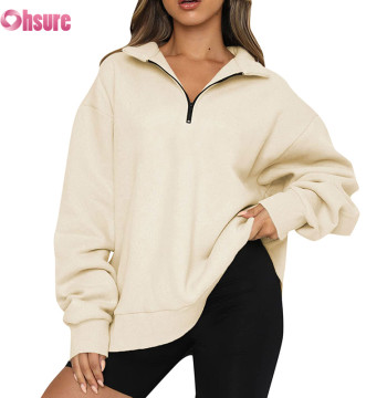 Custom Oversize Zipper Up Sweatshirt Manufacturer | Women 1/2 Zipper Up Sweatshirt Cotton Spandex Fleece Cozy Sweatshirt OEM Service Factory