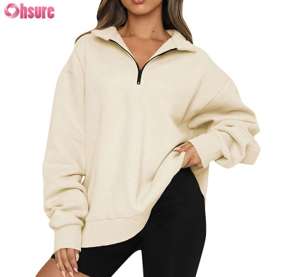 Custom Oversize Zipper Up Sweatshirt Manufacturer | Women 1/2 Zipper Up Sweatshirt Cotton Spandex Fleece Cozy Sweatshirt OEM Service Factory