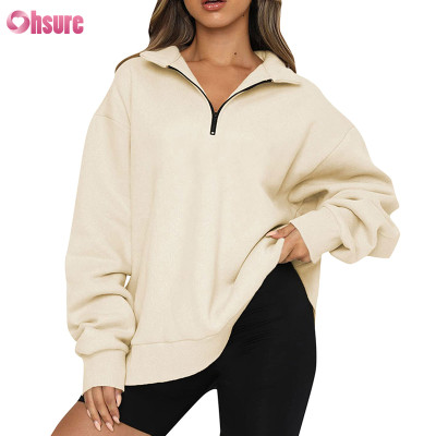 Custom Oversize Zipper Up Sweatshirt Manufacturer | Women 1/2 Zipper Up Sweatshirt Cotton Spandex Fleece Cozy Sweatshirt OEM Service Factory