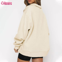 Custom Oversize Zipper Up Sweatshirt | Women 1/2 Zipper Up Sweatshirt Cotton Spandex Fleece Cozy Sweatshirt OEM Service Factory