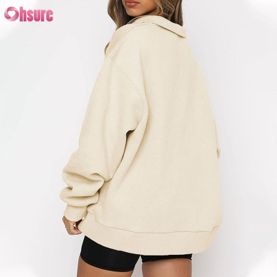 Custom Oversize Zipper Up Sweatshirt Manufacturer | Women 1/2 Zipper Up Sweatshirt Cotton Spandex Fleece Cozy Sweatshirt OEM Service Factory