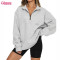Custom Oversize Zipper Up Sweatshirt | Women 1/2 Zipper Up Sweatshirt Cotton Spandex Fleece Cozy Sweatshirt OEM Service Factory
