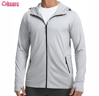 Custom Mens Light Weight UPF 50 Jacket Manufacturer | Polyester Quick Dry Full Zip Sun Protection Out Door Hoodie Long Sleeve Sun Shirts for Men Hiking Fishing Zip Pockets OEM Factory