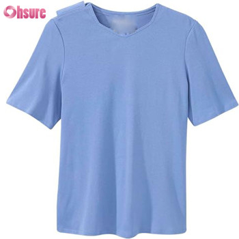 Custom Surgey Recovery T Shirt Manufacturer | Open-Back Adaptive Unisex T Shirt Post Surgery Recovery Tshirt Snap Open Tearaway Shirt OEM Factory