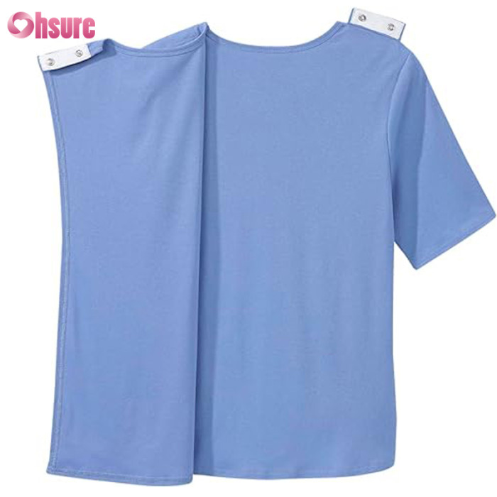Custom Surgey Recovery T Shirt Manufacturer | Open-Back Adaptive Unisex T Shirt Post Surgery Recovery Tshirt Snap Open Tearaway Shirt OEM Factory
