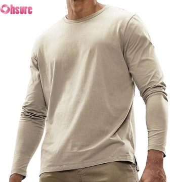 Custom Organic Cotton Mens Long Sleeve T Shirt Manufacturer | BCI Cotton Men's Long Sleeve Shirts Soft Stretch Organic Cotton T Shirt Crew Neck Classic Fashion Casual TShirt