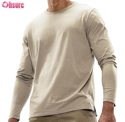 Custom Organic Cotton Mens Long Sleeve T Shirt Manufacturer | BCI Cotton Men's Long Sleeve Shirts Soft Stretch Organic Cotton T Shirt Crew Neck Classic Fashion Casual TShirt