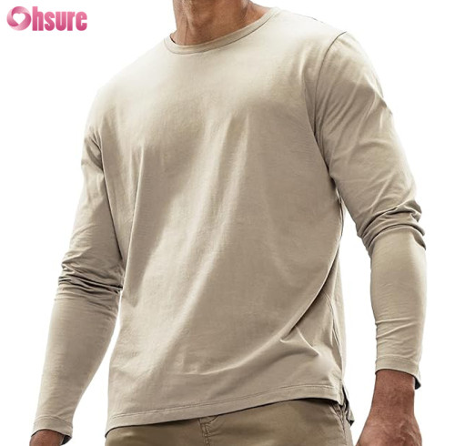 Custom Organic Cotton Mens Long Sleeve T Shirt | BCI Cotton Men's Long Sleeve Shirts Soft Stretch Organic Cotton T Shirt Crew Neck Classic Fashion Casual TShirt