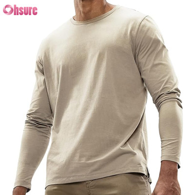 Custom Organic Cotton Mens Long Sleeve T Shirt | BCI Cotton Men's Long Sleeve Shirts Soft Stretch Organic Cotton T Shirt Crew Neck Classic Fashion Casual TShirt