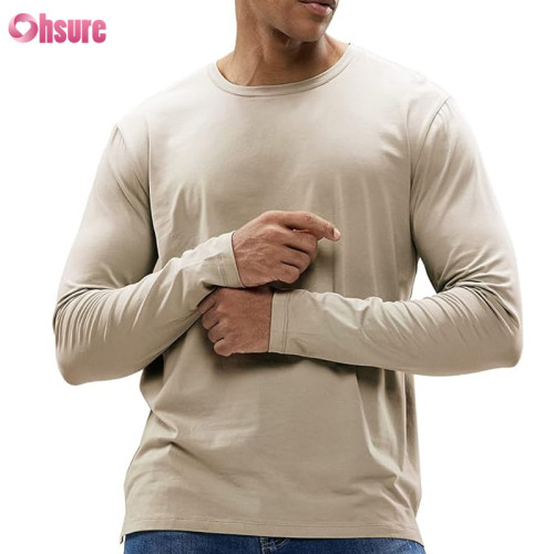 Custom Organic Cotton Mens Long Sleeve T Shirt | BCI Cotton Men's Long Sleeve Shirts Soft Stretch Organic Cotton T Shirt Crew Neck Classic Fashion Casual TShirt