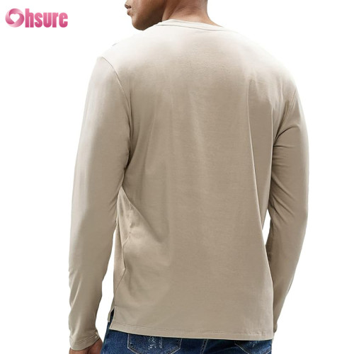 Custom Organic Cotton Mens Long Sleeve T Shirt | BCI Cotton Men's Long Sleeve Shirts Soft Stretch Organic Cotton T Shirt Crew Neck Classic Fashion Casual TShirt